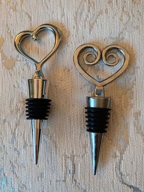 Silver Heart Wine Bottle Stopper - Set of 2